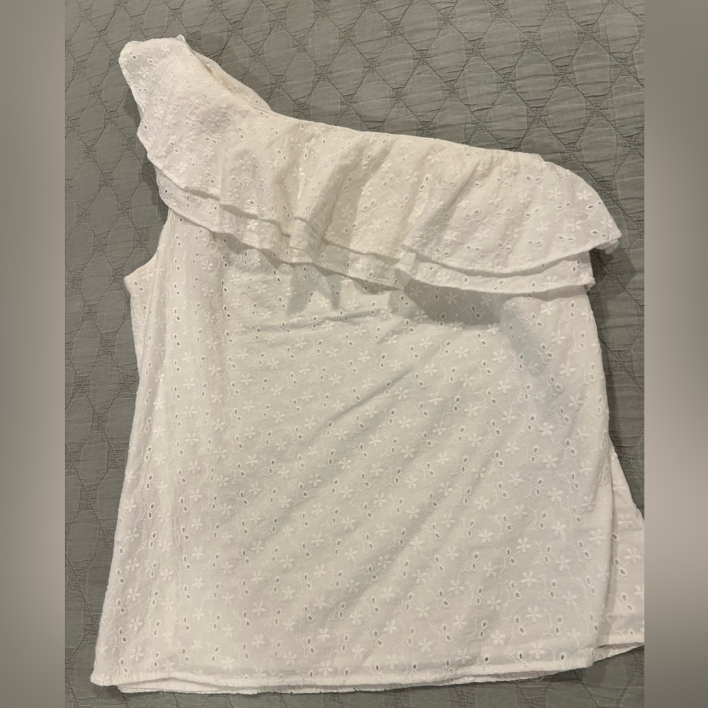 Tommy Hilfiger White Eyelet One Shoulder Ruffle Blouse size Small